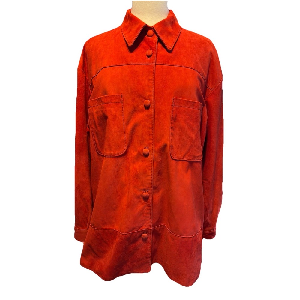 Vermilion Jacket Handmade Suede Lined Size XL Front Pockets Button One of a Kind